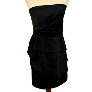 WHBM Black Strapless Cocktail Party Dress Tiered Ruffle Size 6